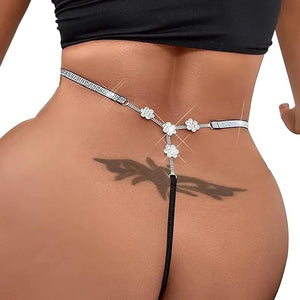 Flower Rhinestone Waist Chain G-String