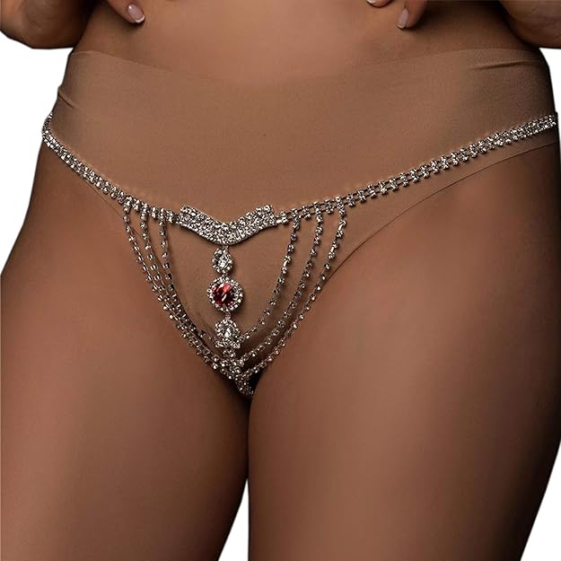 Red Rhinestone Belly Chain G-String